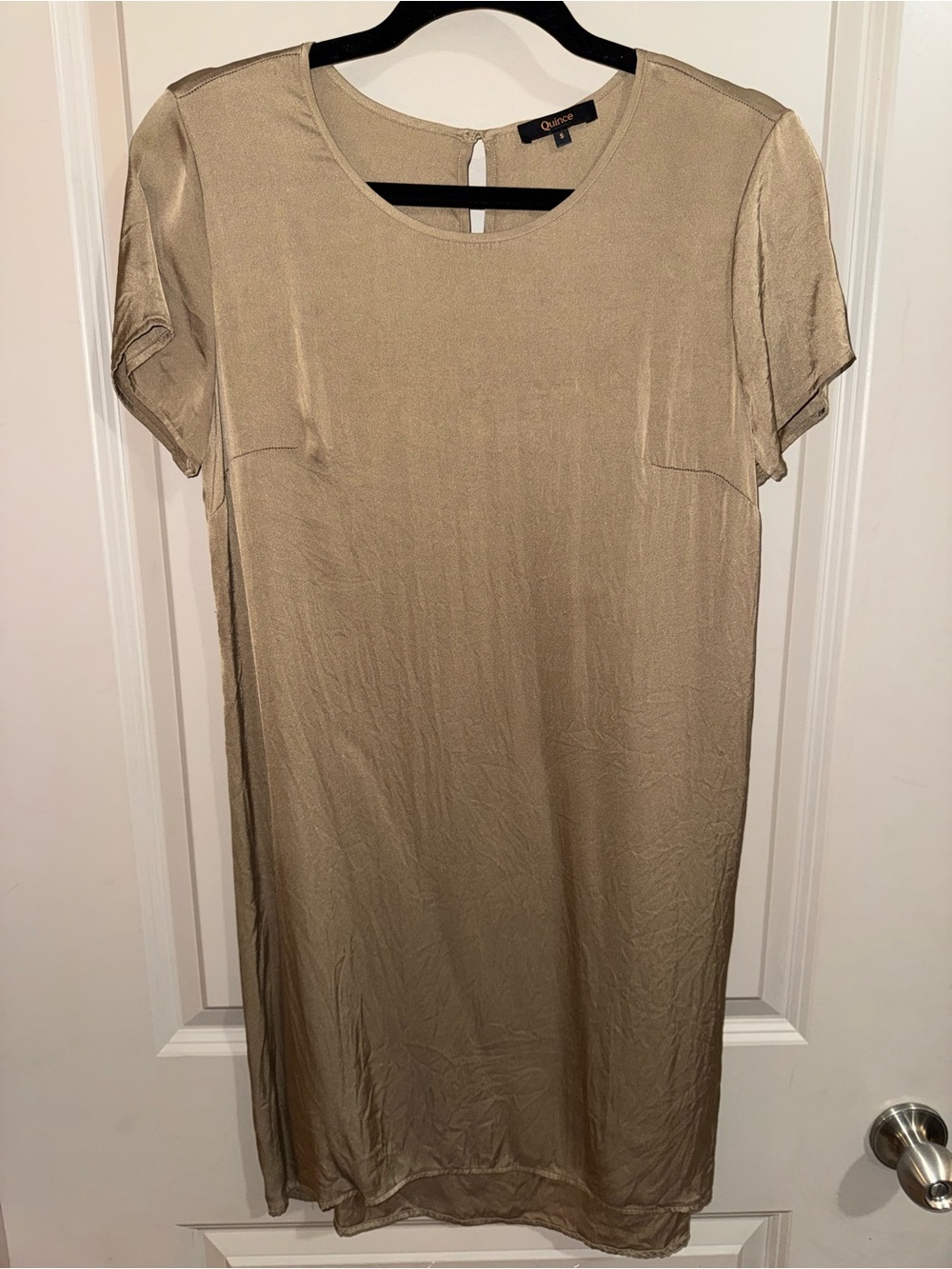 Quince Dogwood Washable Silk Shift Dress with Short Sleeves